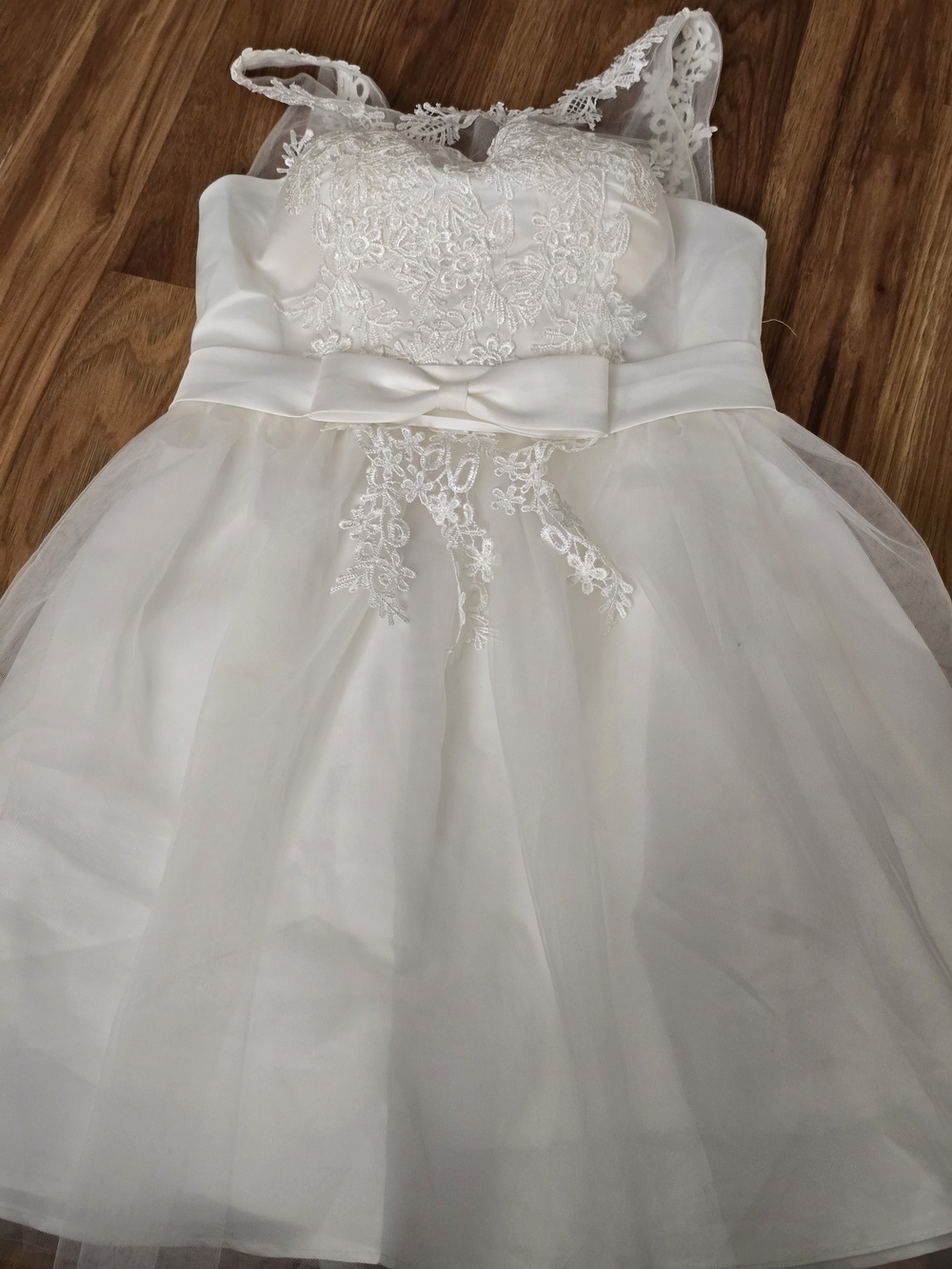 Ivory Lace Bodice Tulle Party Dress for Girls with Waist Bow
